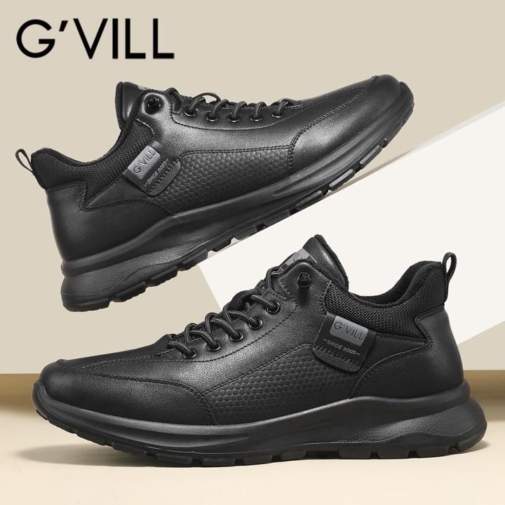 G'VILL/贵之步冬季新款真皮加绒保暖休闲皮鞋男士软底舒适旅游鞋