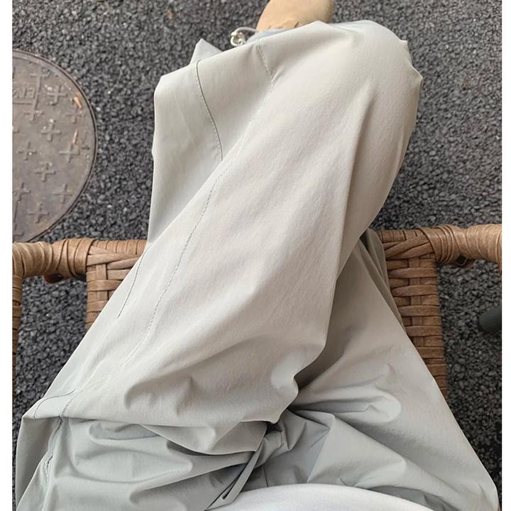 藏青色速干工装裤女2025夏季新款梨型身材宽松显瘦防晒直筒阔腿裤