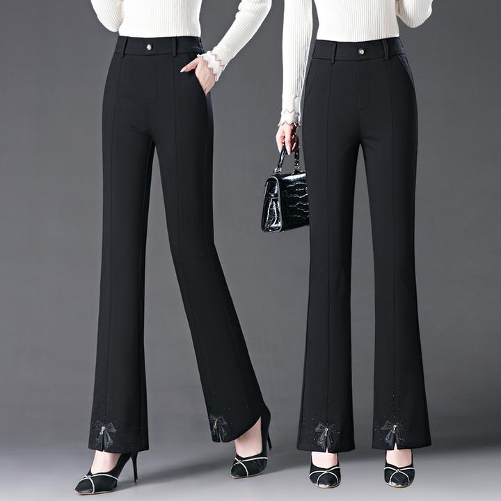正品2025春秋新款女款高腰弹力高档休闲显瘦开叉西装裤时尚微喇叭