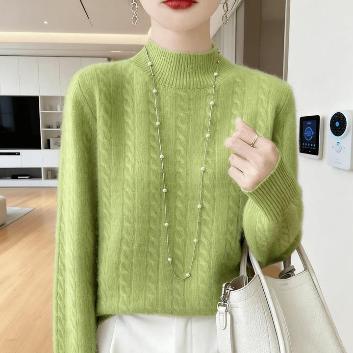 高档女羊绒衫长袖加厚套纯色针织衫绞花宽松显瘦半高领羊毛衫打底