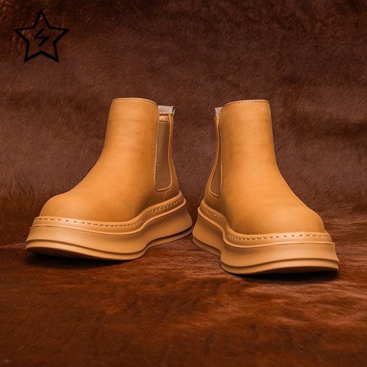 2025冬季真皮内增高板鞋高帮男士加绒保暖棉鞋潮鞋烟筒靴工装靴男