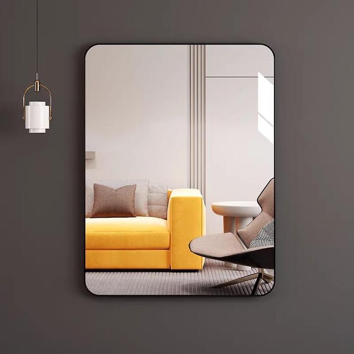 铝合金边框化妆镜贴墙自粘防水玻璃镜免打孔家用厕所卫生间浴室镜