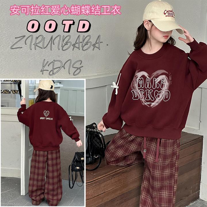 巴拉童年红色卫衣女童秋冬2025蛇年本命年衣服儿童加绒上衣女大童