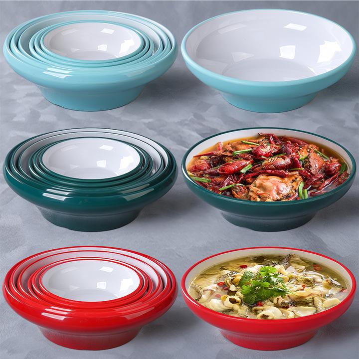 密胺双色仿瓷餐具加厚酸菜鱼毛血旺大盆碗麻辣烫专用汤盆水煮肉碗