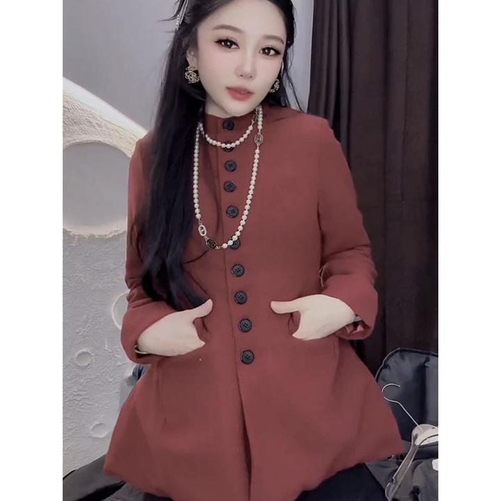 2025冬季网红爆款轻奢简约加棉外套女时尚气质圆领收腰显瘦外套