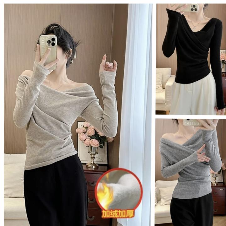 不对称修身型常规款长袖透气T恤秋冬冬季修身外穿
