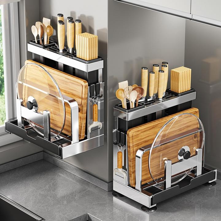 304不锈钢厨房刀架置物架砧板架一体筷子刀具收纳架置物架菜刀架1