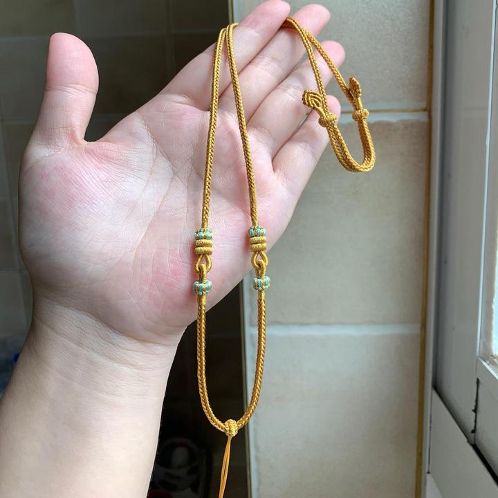 铜合金布艺项链 「暮春」黄绿莲花结编绳项链diy可挂吊坠挂绳万能链