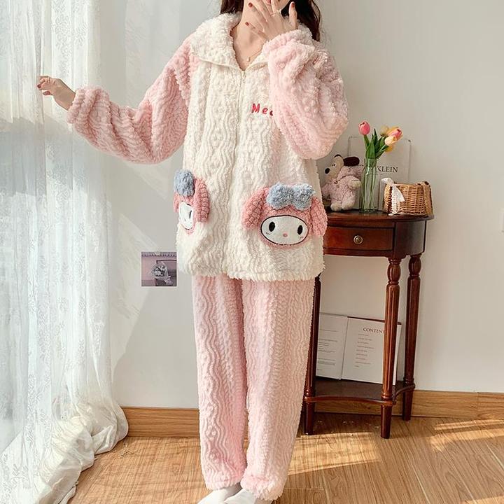 FAVMARTHA高领月子服秋冬季加厚加绒孕妇睡衣女珊瑚绒产后哺乳套
