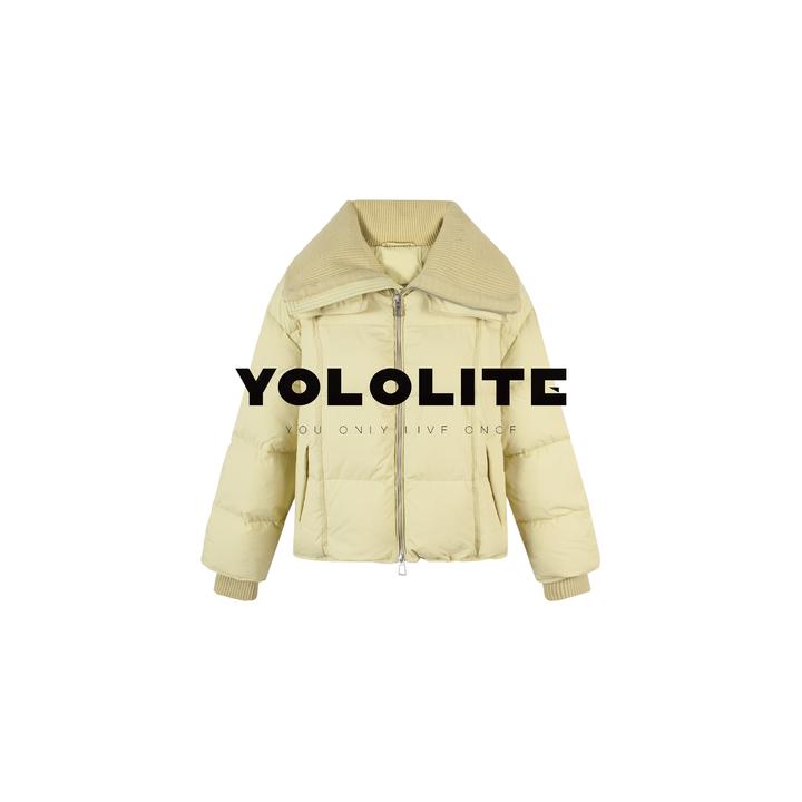 【青苹果】3683冬季新款90白鹅绒设计感大翻领针织拼接羽绒服CY