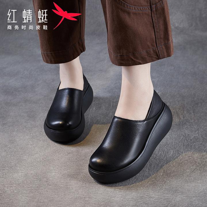 红蜻蜓单鞋2025年秋季新款舒适复古头层牛皮软底一脚蹬女士勃肯鞋