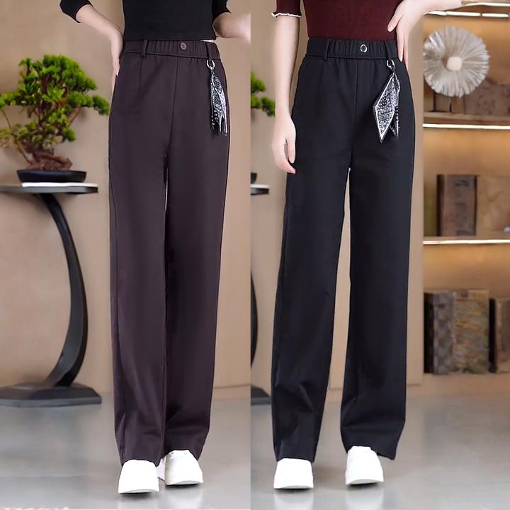 秋季新款休闲裤女2025简约垂感高腰宽松丝带阔腿裤时尚百搭直筒裤