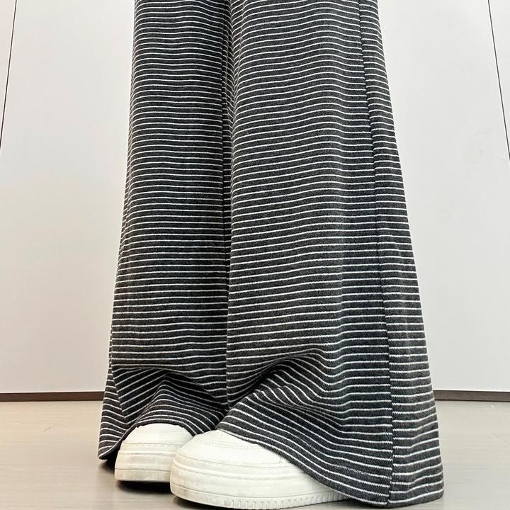 黑色条纹阔腿裤女秋季2025新款高腰宽松垂感显瘦百搭慵懒风遛弯裤