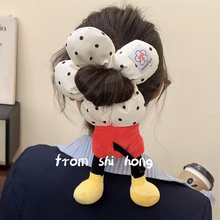 米奇花朵波点屁屁发圈大肠圈可爱毛绒丸子头公主落难扎头绳发饰女