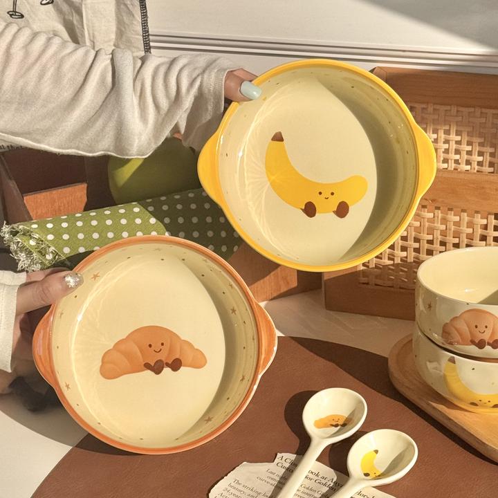 【两碗两勺】6英寸面碗水果可颂陶瓷釉下彩可爱手绘少女心好看家用