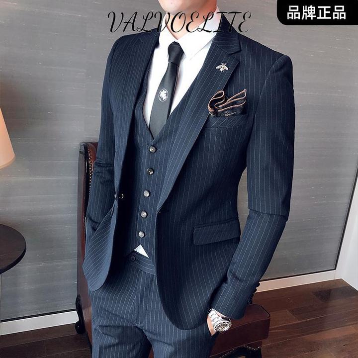 西服套装男士三件套韩版修身休闲正装新郎结婚礼韩风宽松西装套装
