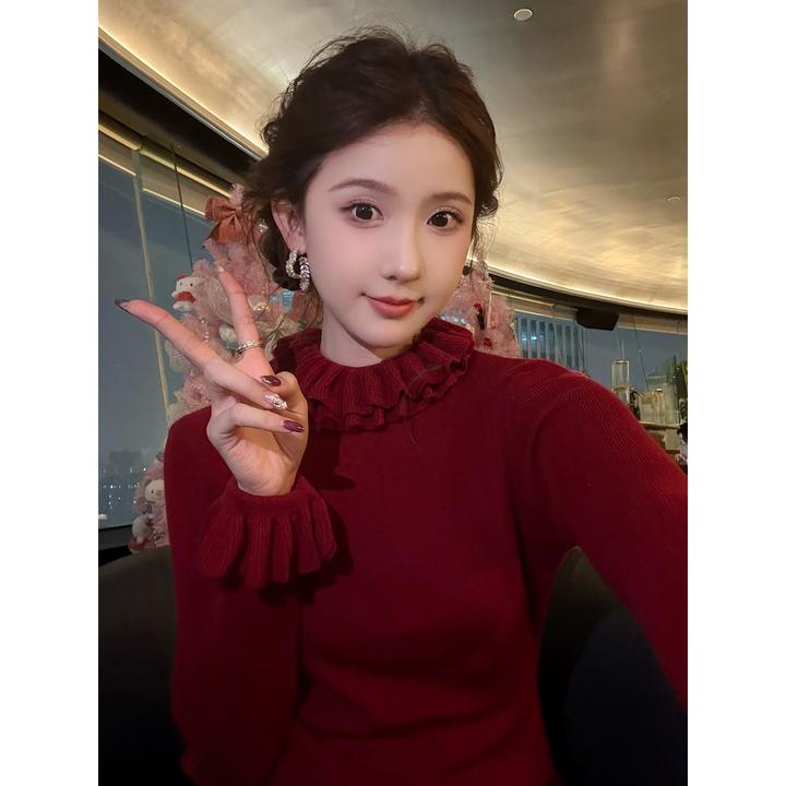 SHAOER【莉莉丝】冬季木耳边修身减龄长袖针织毛衫女S725X22039