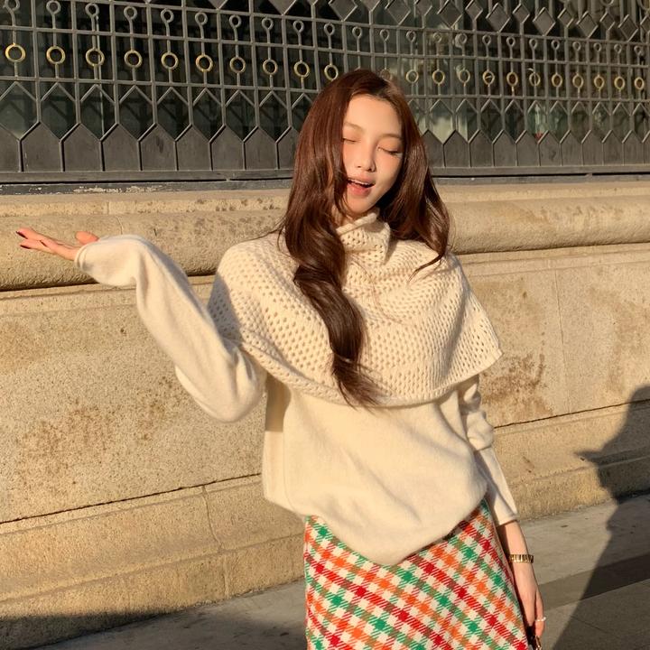 暮冬纪事～韩系设计感可拆卸斗篷毛衣套装气质温柔ins