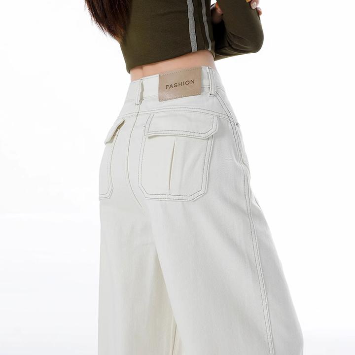 白色高腰阔腿牛仔裤女春季新款宽松显瘦垂感时尚百搭休闲拖地裤子
