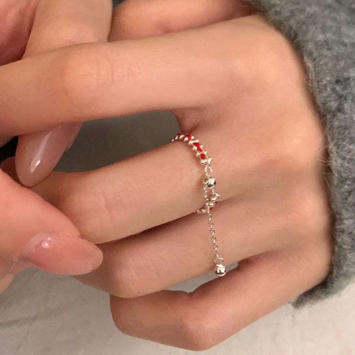 合金布艺戒指 S925银新年时尚简约抽拉红绳指环百搭轻奢小众喜庆