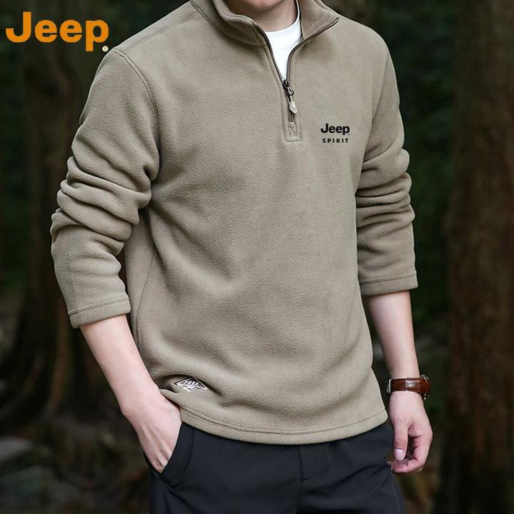 JEEPSPIRIT秋冬休闲透气保暖厚款宽松卫衣立领冬季长袖中年爸爸衫
