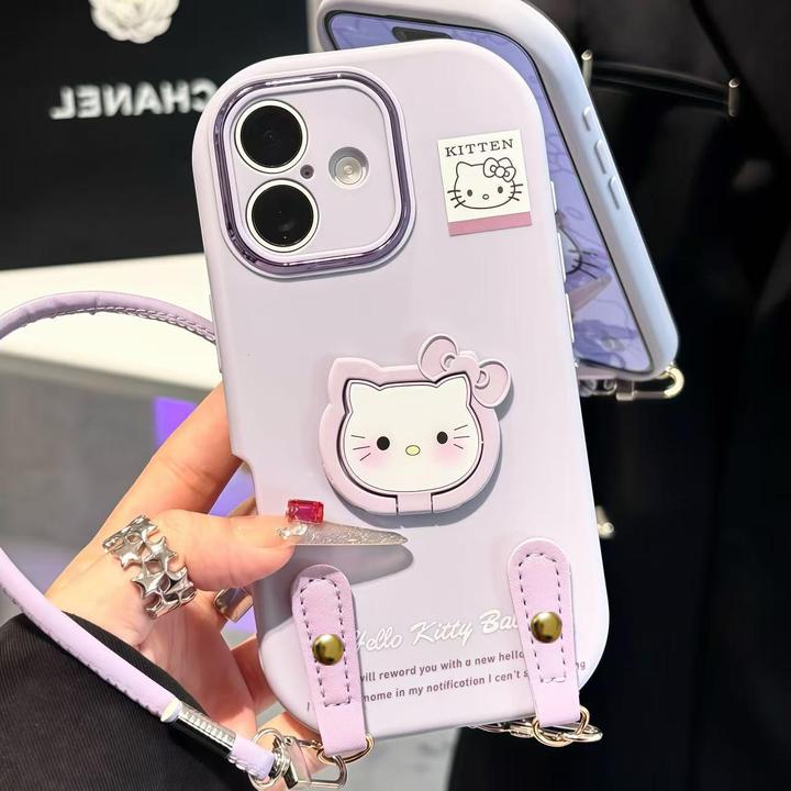 适用带挂绳17手机壳iPhoneProMax香芋苹果紫Kitty酱/支架软壳1615