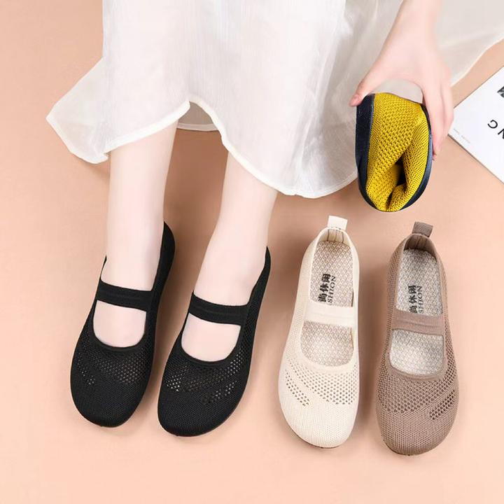 2025夏季新款老北京布鞋飞织透气镂空女鞋一脚蹬妈妈鞋低帮舒适鞋