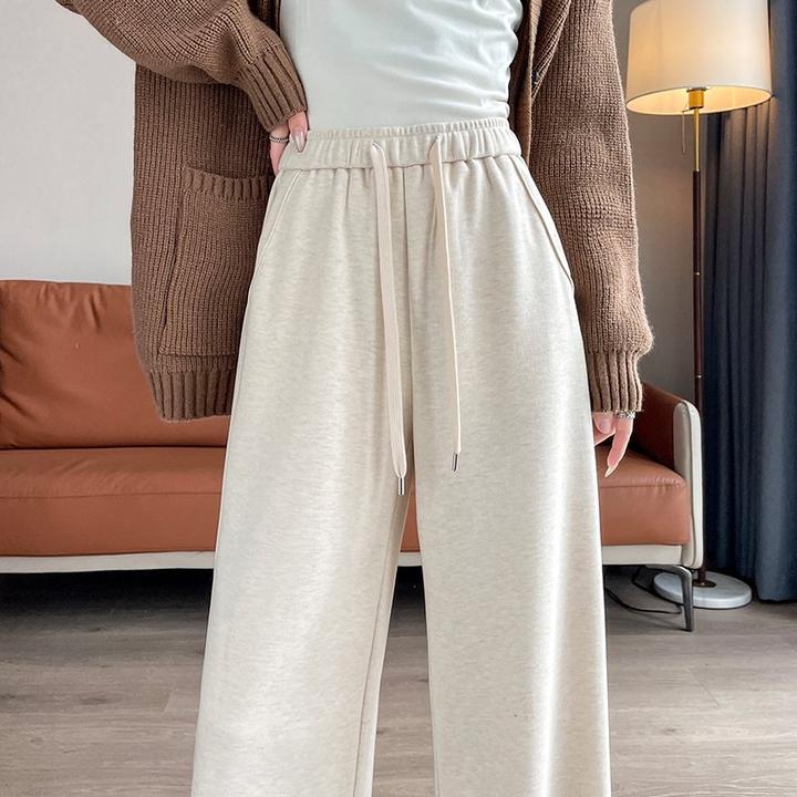 现货2025春季新款高腰糯米阔腿裤针织裤窄版休闲拖地裤女