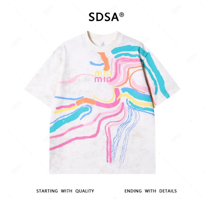 夏季高级感新款男士趣味彩色印花字母短袖T恤时尚轻奢宽松上衣