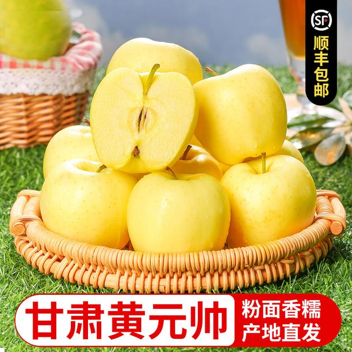 芸萃果甘肃正宗黄元帅新苹果现摘新鲜金帅粉面刮泥黄香蕉5斤包邮