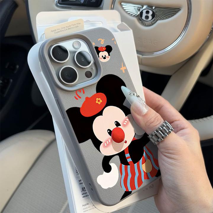 米奇小画家适用苹果16p/15手机壳iPhone14promax13荔枝纹1211防摔