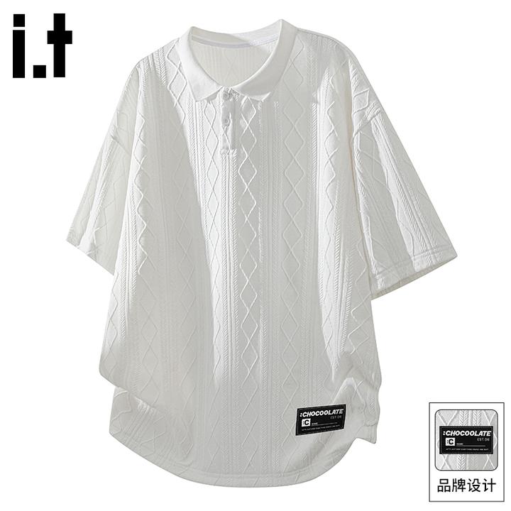 it:CHOCOOLATE冰丝肌理感短袖POLO衫男士夏季薄款宽松休闲T恤上衣