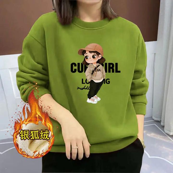 【棉】加绒/薄款秋冬新款卫衣长袖女春季韩版宽松百搭印花圆领上衣