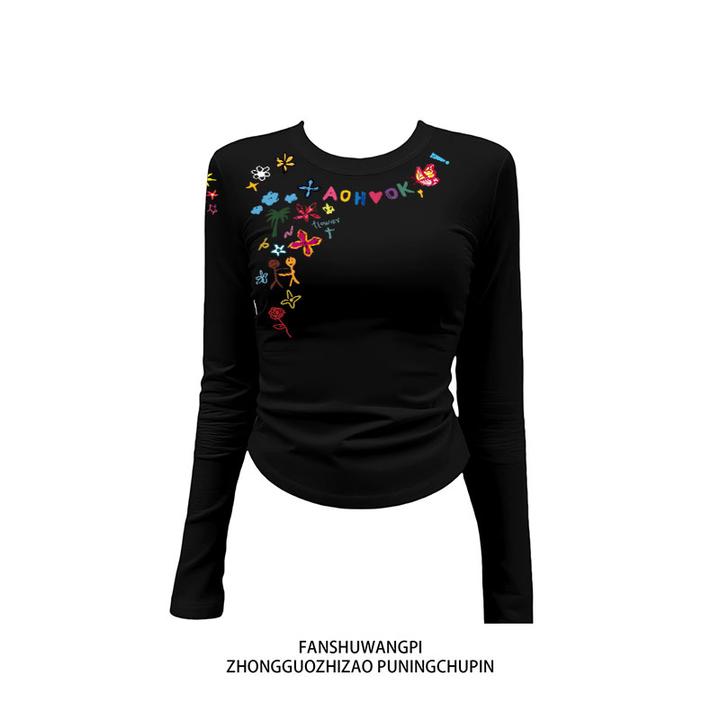 慵懒风上衣女2025新款爆款设计感小众T恤高级感修身显瘦纯棉长袖