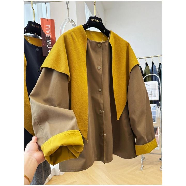 港式300斤特大码ins撞色披肩外套秋冬男女款复古休闲宽松夹克上衣
