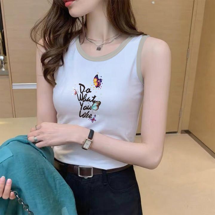 100%纯棉拼色吊带背心女夏百搭大红休闲修身无袖T恤外穿运动上衣