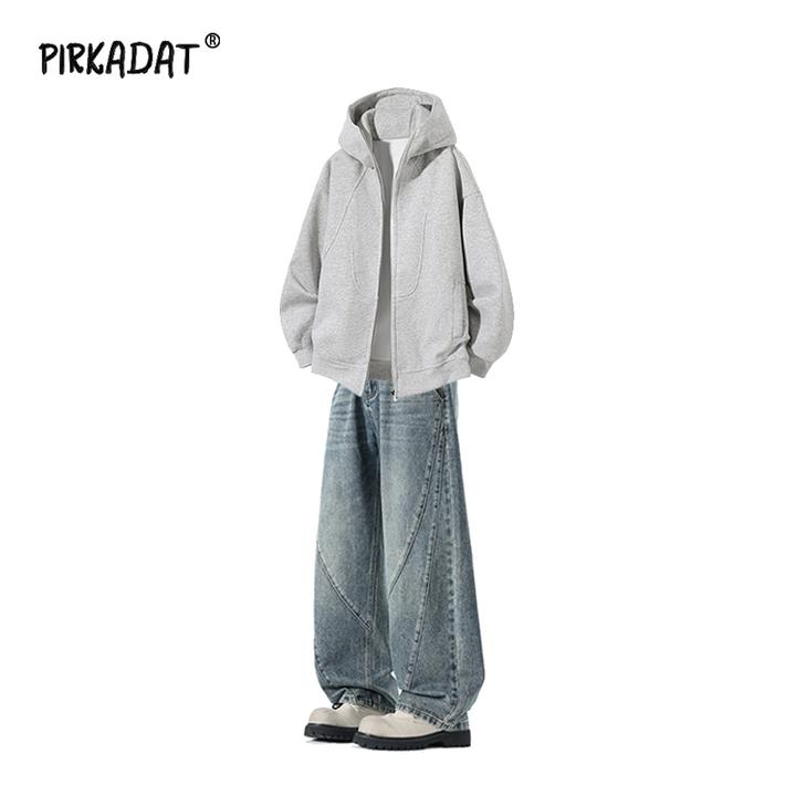 Pirkadat秋冬落肩开衫连帽保暖卫衣百搭休闲上衣复古美式日常套装