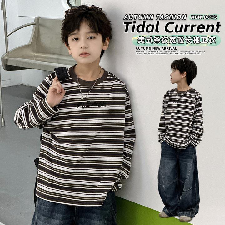 童装穿搭 | 男童长袖条纹春季潮流男童美式休闲韩系可爱风T恤