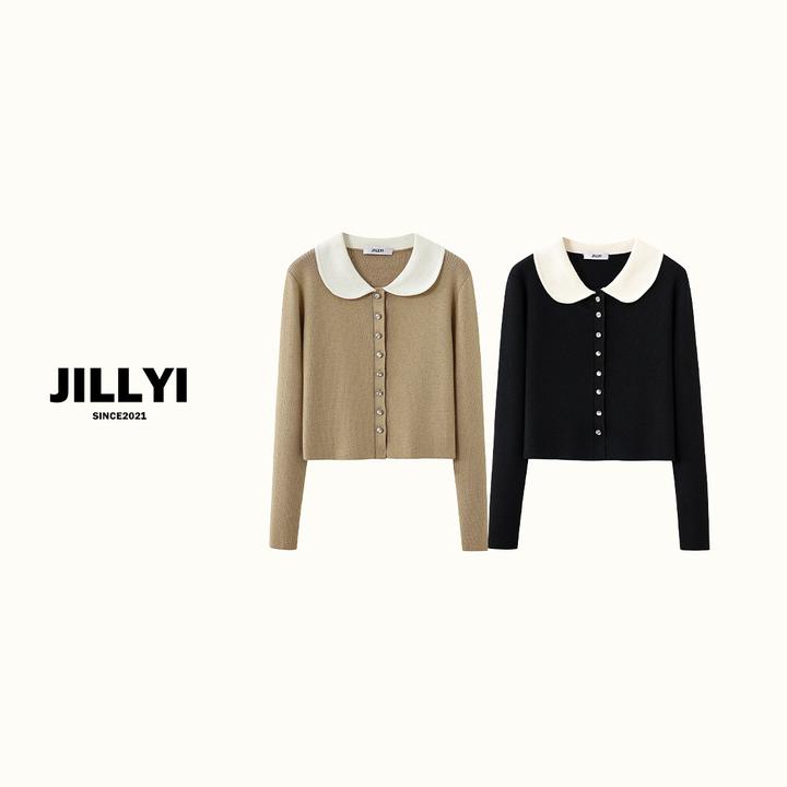 JILLYI【燕麦可可】秋冬百搭显瘦轻奢时尚两色POLO领单排扣针织开衫