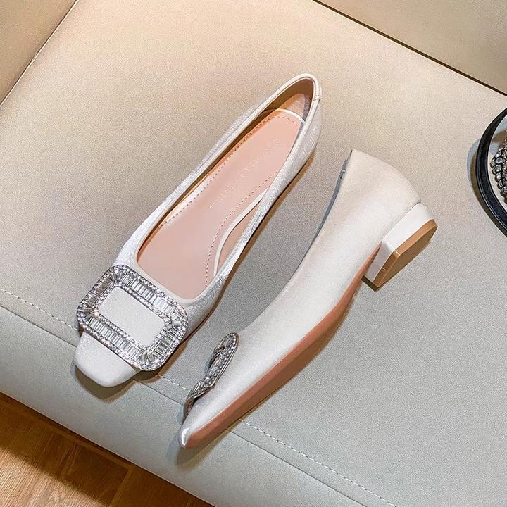 仙女水钻低跟高跟鞋女2025新款方头法式气质生日宴会18岁礼服单鞋