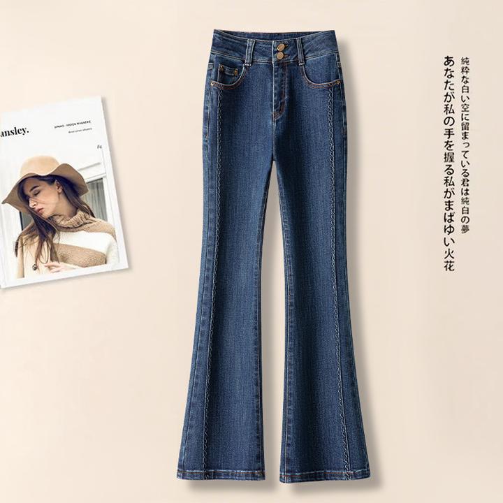 丹宁蓝牛仔微喇裤2025春秋新款修身显瘦高腰时尚爆款喇叭直筒女裤