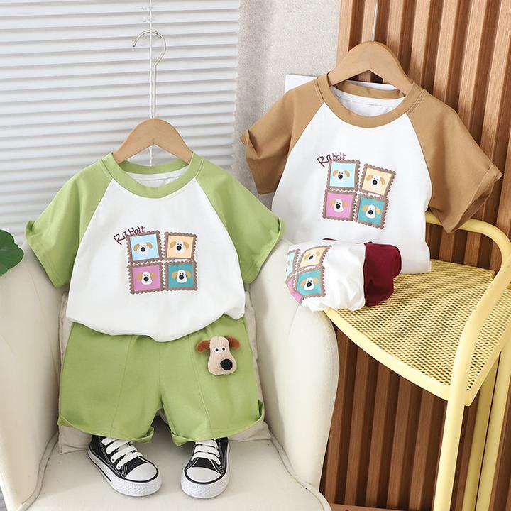 婴儿衣服夏季卡通短袖短裤分体套装儿童休闲两件套一岁男宝宝夏装