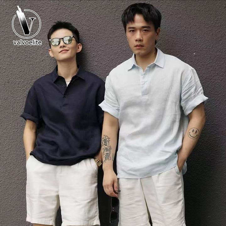 VALVOELITE藏青色短袖衫男士夏季薄款高级感老钱风宽松半袖上衣