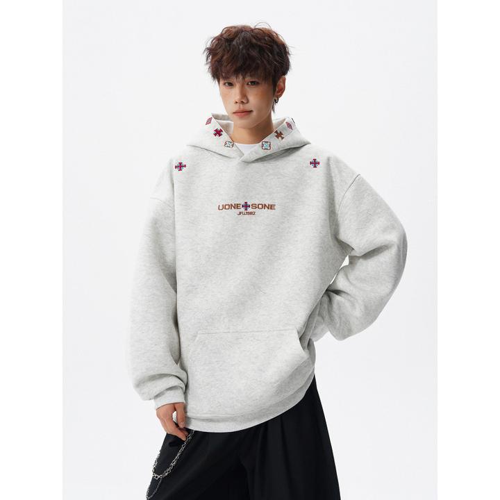 美式重磅刺绣连帽卫衣男秋季设计感民族风高街痞帅小众宽松上衣服