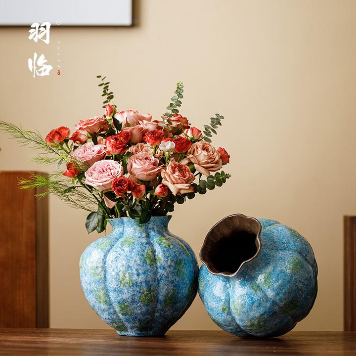 景德镇蔚蓝海岸陶瓷花瓶高颜值高级感插花桌面水培养鲜花客厅陶罐