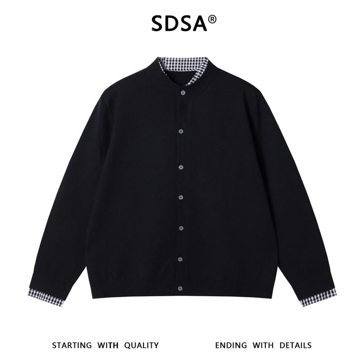 SDSA男士秋冬新款痞帅男装潮牌拼接假两件纽扣开衫针织衫百搭毛衣