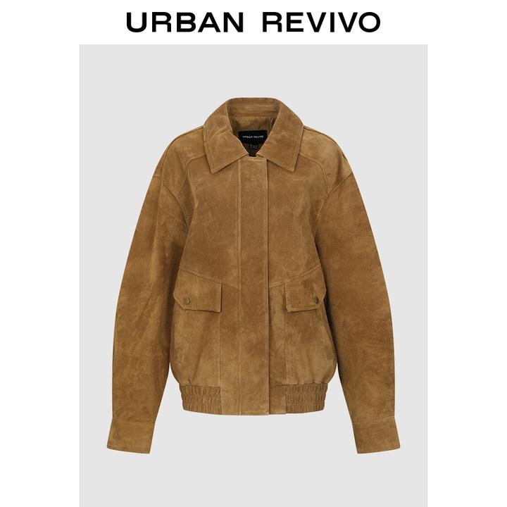 【秀场同款】UR2025秋季新款女装工装翻领复古皮衣UWH150057