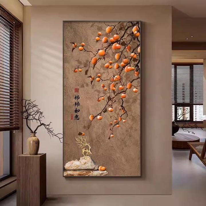 事事如意新中式玄关挂画侘寂风走廊过道挂画禅意入户正门口装饰画