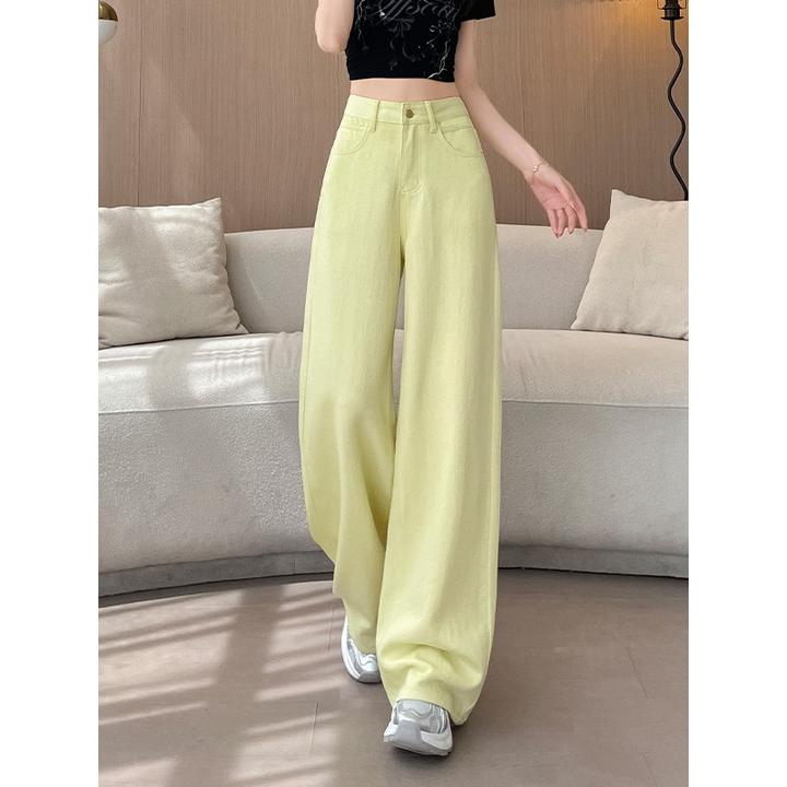 柠檬黄阔腿牛仔裤女2025年春夏新款薄款垂感宽松显瘦流行直筒裤子