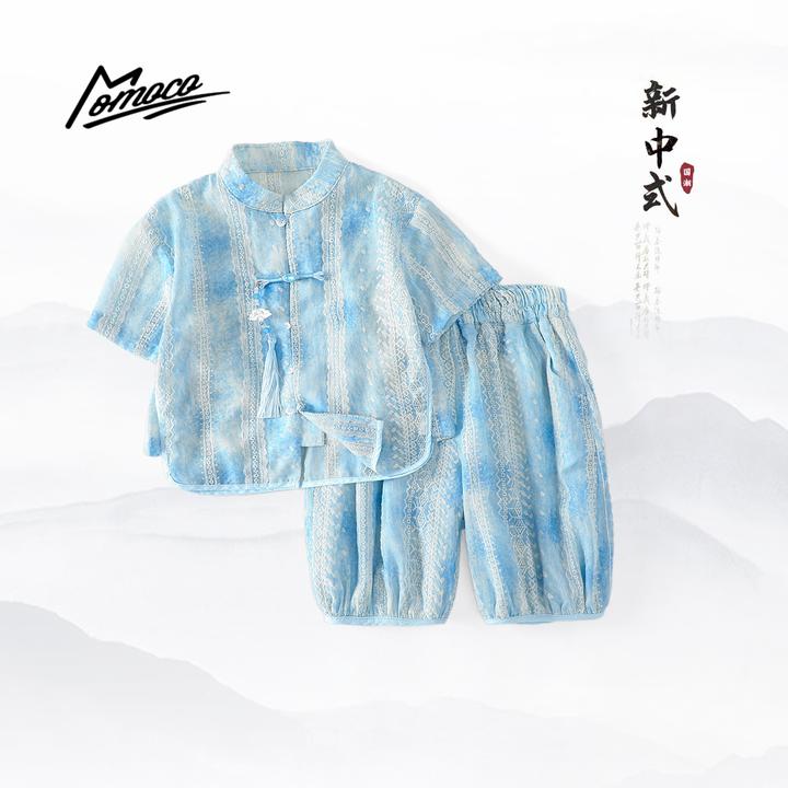 MOMOCO男女童夏季新款清新中式套装薄款国风两件套77230578326
